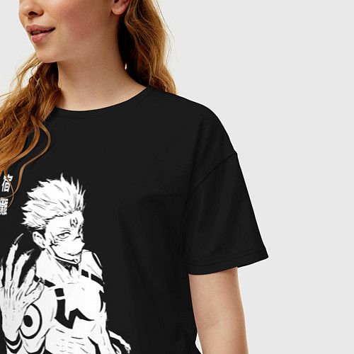 Женская футболка оверсайз Рёмен Сукуна Магическая битва / Черный – фото 3