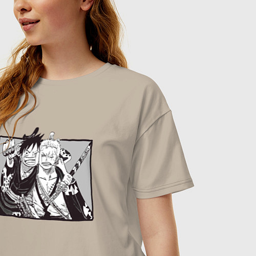 Женская футболка оверсайз Луффи и Зоро вместе / Миндальный – фото 3