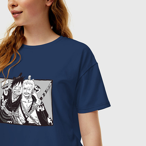 Женская футболка оверсайз Луффи и Зоро вместе / Тёмно-синий – фото 3