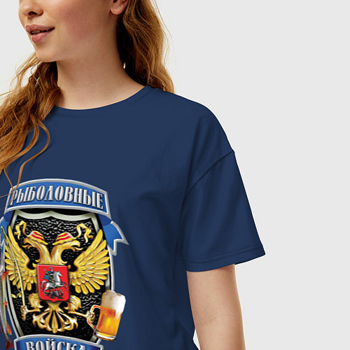 Женская футболка оверсайз РЫБОЛОВНЫЕ ВОЙСКА / Тёмно-синий – фото 3