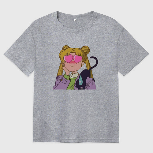 Женская футболка оверсайз Сейлор Мун влюбилась / Меланж – фото 1