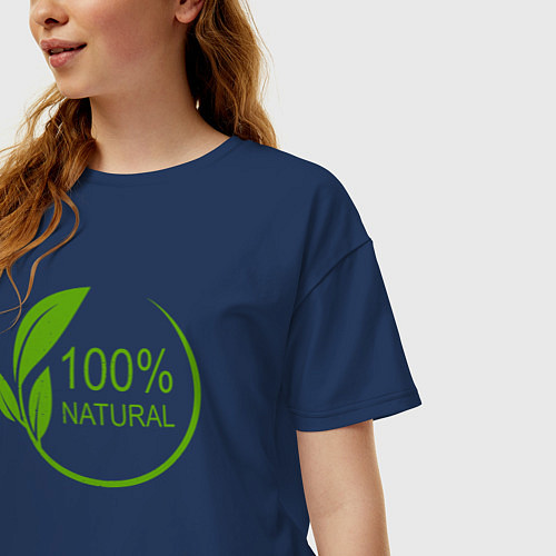 Женская футболка оверсайз 100% Натурал / Тёмно-синий – фото 3