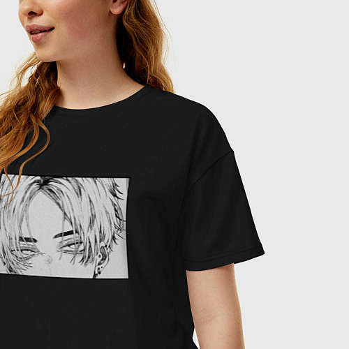 Женская футболка оверсайз Аниме персонаж Суровый взгляд / Черный – фото 3