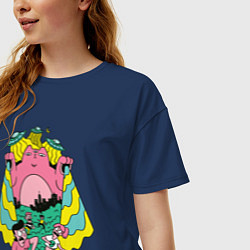 Футболка оверсайз женская Гигантский кот пришелец монстр, цвет: тёмно-синий — фото 2