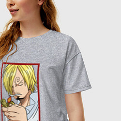 Футболка оверсайз женская Санджи закуривает, цвет: меланж — фото 2