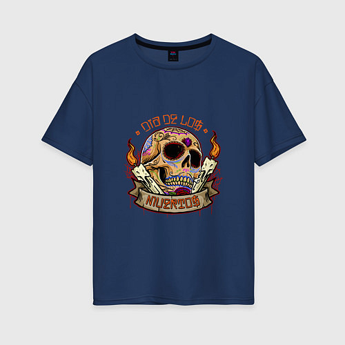 Женская футболка оверсайз Странный череп / Тёмно-синий – фото 1