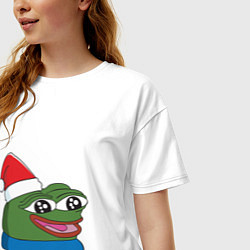 Футболка оверсайз женская Pepe, pepe happy, Пепе хеппи, pepe happy new year, цвет: белый — фото 2