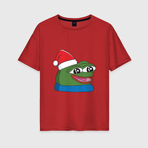 Женская футболка оверсайз Pepe, pepe happy, Пепе хеппи, pepe happy new year / Красный – фото 1