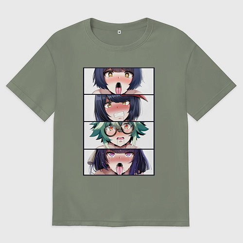 Женская футболка оверсайз Genshin Impact Ahegao face / Авокадо – фото 1