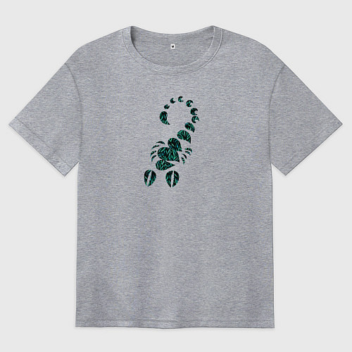 Женская футболка оверсайз Скорпион в раскраске листья / Меланж – фото 1