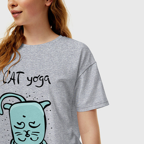 Женская футболка оверсайз Кот и йога / Меланж – фото 3