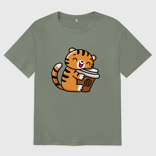 Женская футболка оверсайз Тигренок и кофе / Авокадо – фото 1