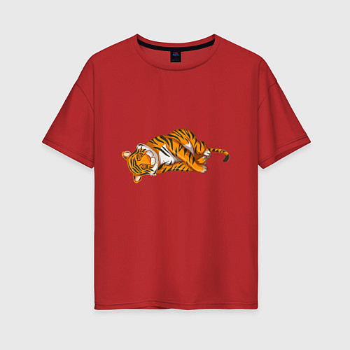 Женская футболка оверсайз Спящий тигр / Красный – фото 1