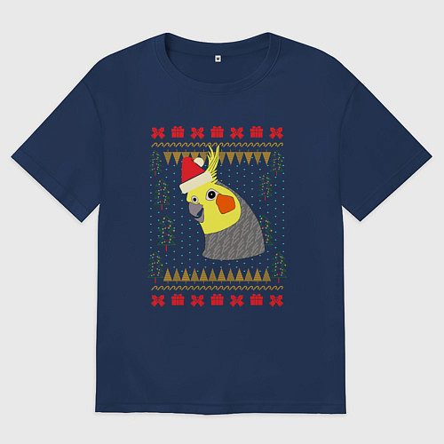 Женская футболка оверсайз Рождественский свитер Корелла / Тёмно-синий – фото 1