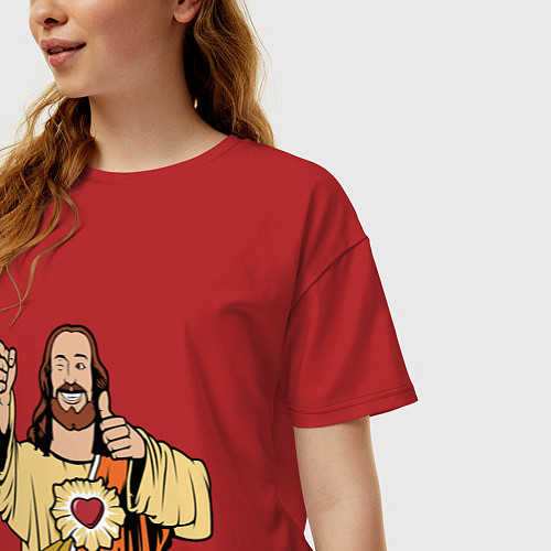 Женская футболка оверсайз Dogma - smile Jesus like / Красный – фото 3
