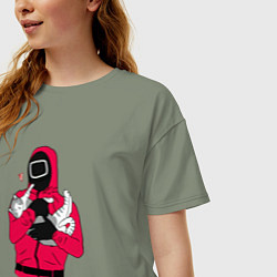 Футболка оверсайз женская Игра в кальмара - милый котик, цвет: авокадо — фото 2