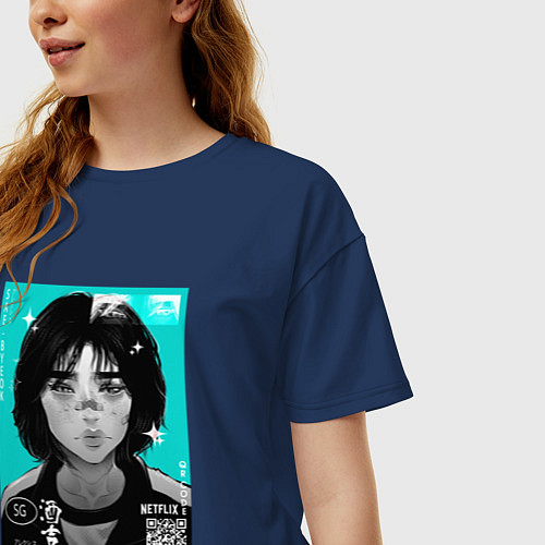 Женская футболка оверсайз Саэ-Пёк, 067, Игра в кальмара / Тёмно-синий – фото 3