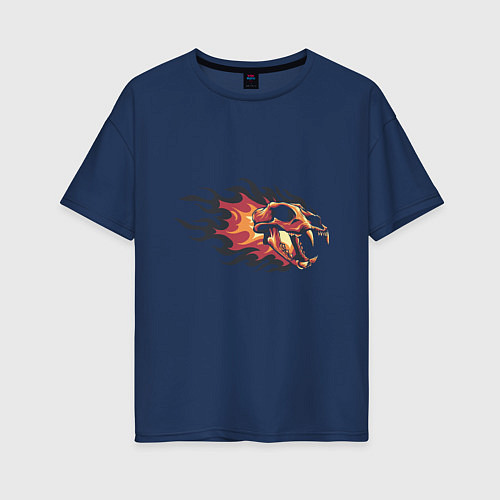 Женская футболка оверсайз Fireskull / Тёмно-синий – фото 1