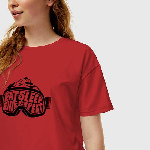 Женская футболка оверсайз EAT SLEEP RIDE REPEAT / Красный – фото 3