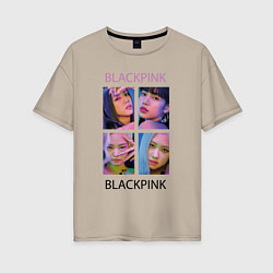 Футболка оверсайз женская BLACKPINK черно-розовые, цвет: миндальный