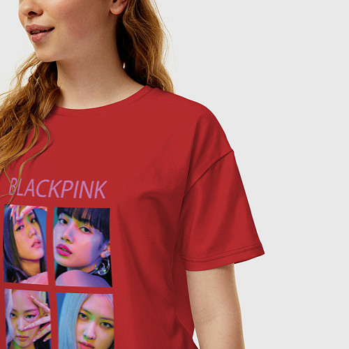 Женская футболка оверсайз BLACKPINK черно-розовые / Красный – фото 3