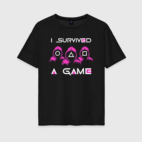 Женская футболка оверсайз Игра в кальмара: Я выжил в игре / Черный – фото 1