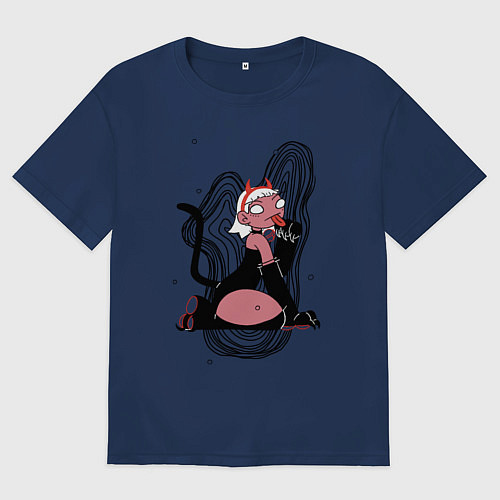 Женская футболка оверсайз Halloween devil kitty girl 2021 / Тёмно-синий – фото 1