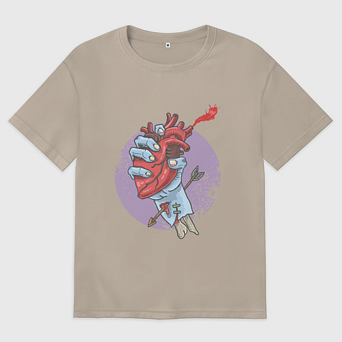 Женская футболка оверсайз Zombie Heart / Миндальный – фото 1