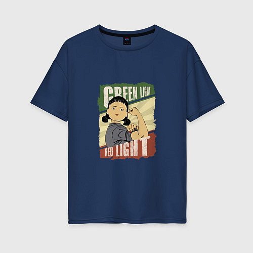 Женская футболка оверсайз Краный-Зелёный свет / Тёмно-синий – фото 1