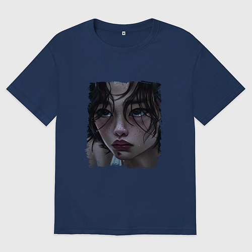 Женская футболка оверсайз Конопатая Кан Сэ Бёк 067 / Тёмно-синий – фото 1