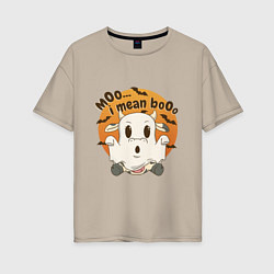 Футболка оверсайз женская Halloween Cow, цвет: миндальный
