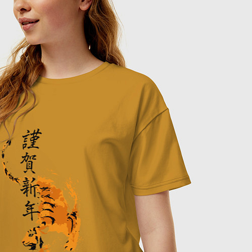 Женская футболка оверсайз Китайский тигр 2022 / Горчичный – фото 3