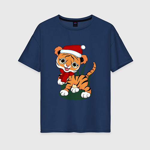 Женская футболка оверсайз Зимний тигр / Тёмно-синий – фото 1