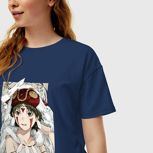 Женская футболка оверсайз Princеss mononoke / Тёмно-синий – фото 3