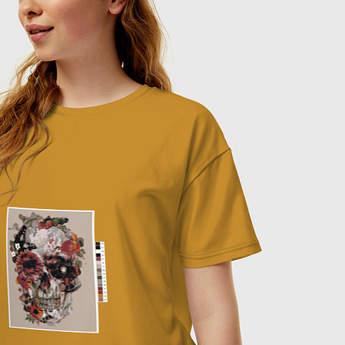 Женская футболка оверсайз Blooming Skull / Горчичный – фото 3