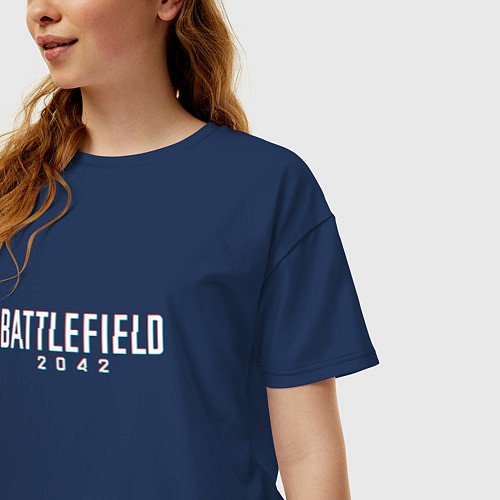 Женская футболка оверсайз BATTLEFIELD 2042 LOGO GLITCH / Тёмно-синий – фото 3