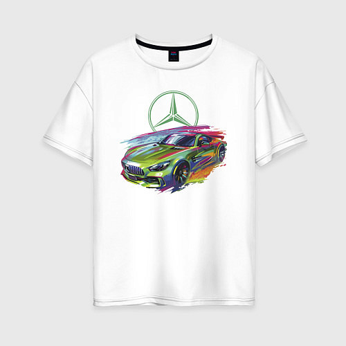 Женская футболка оверсайз Mercedes V8 Biturbo motorsport - sketch / Белый – фото 1