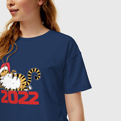 Футболка оверсайз женская Романтичный тигр 2022, цвет: тёмно-синий — фото 2