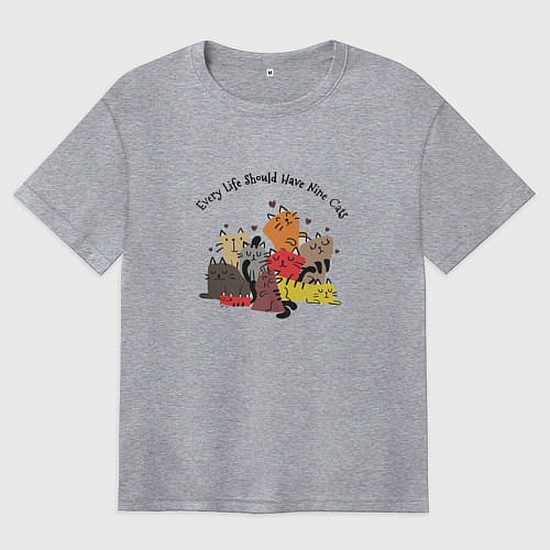 Женская футболка оверсайз Девять кошек / Меланж – фото 1