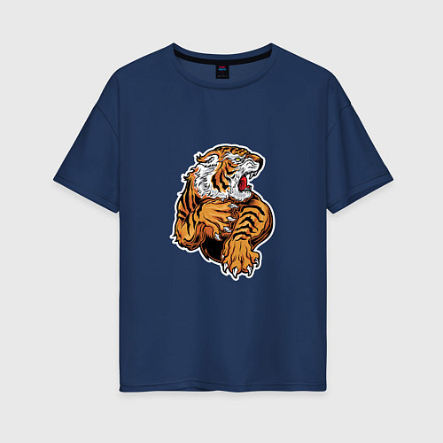 Женская футболка оверсайз Tiger Man / Тёмно-синий – фото 1