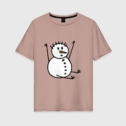 Женская футболка оверсайз Снеговик в дудл-стиле