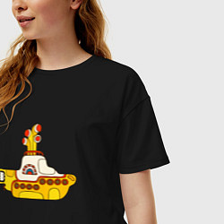 Футболка оверсайз женская The Beatles Yellow Submarine в дудл стиле, цвет: черный — фото 2