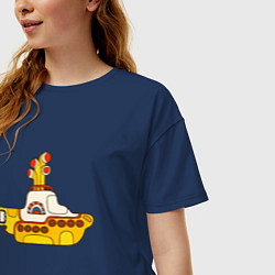 Футболка оверсайз женская The Beatles Yellow Submarine в дудл стиле, цвет: тёмно-синий — фото 2