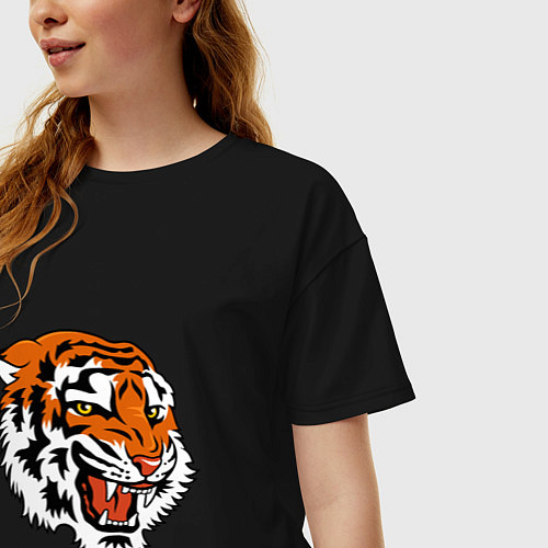 Женская футболка оверсайз Smiling Tiger / Черный – фото 3