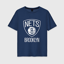 Футболка оверсайз женская Бруклин Нетс логотип, цвет: тёмно-синий