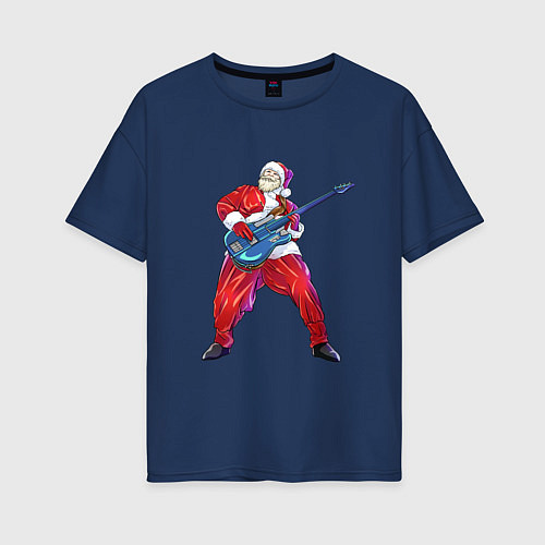 Женская футболка оверсайз Санта гитарист / Тёмно-синий – фото 1