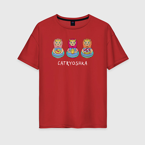 Женская футболка оверсайз Катрешки коты-матрешки / Красный – фото 1