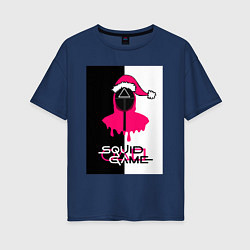 Женская футболка оверсайз Игра в кальмара Squid Game Новогодний ЧЕРНОЕ БЕЛОЕ