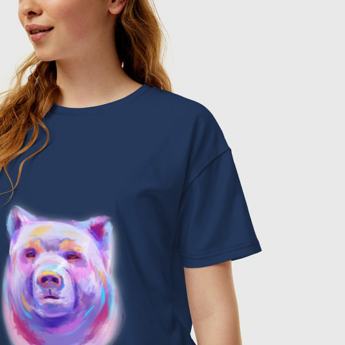 Женская футболка оверсайз Неоновый медведь / Тёмно-синий – фото 3