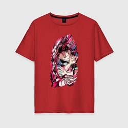 Женская футболка оверсайз Тандзиро Пламя Клинок рассекающий демонов